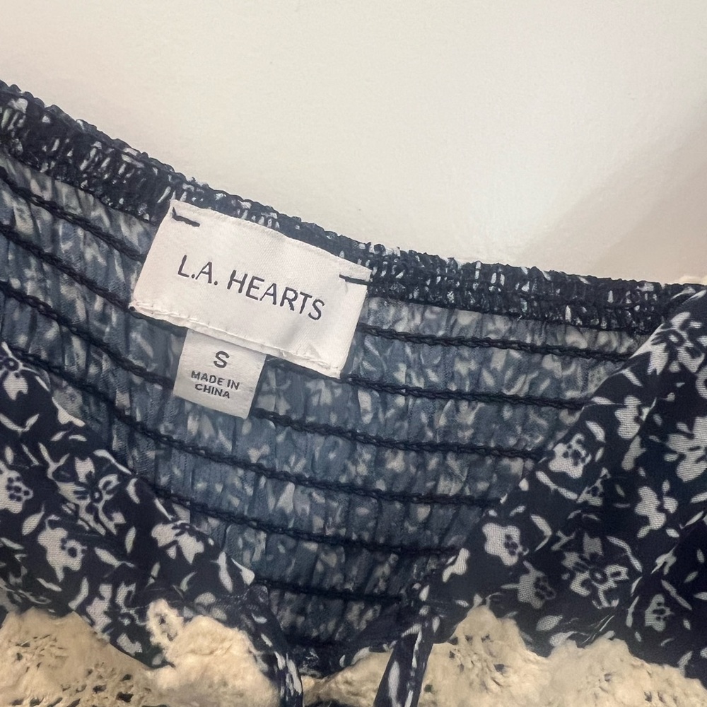 La Hearts Navy Floral Dress with Cream Lace - Picture 3 of 4